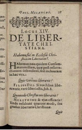 Locus XIV. De Libertate Christiana