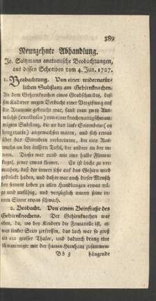 Neunzehnte Abhandlung. Jo. Saltzmann anatomische Beobachtungen aus dessen Schreiben vom 4. Jun. 1727.