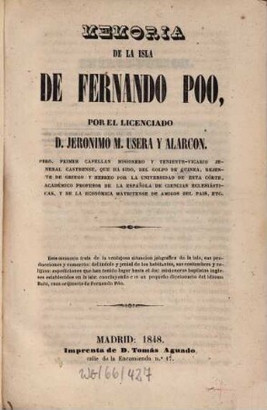 Memoria de la isla de Fernando Po ...