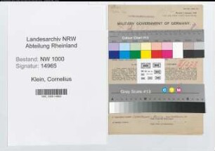 Entnazifizierung Cornelius Klein, geb. 20.07.1900 (Arbeiter)