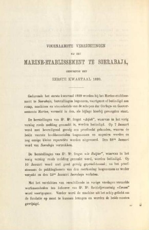 Voornaamste verrichtingen bij het Marine-etablissement te Soerabaja gedurende het eerste kwartaal 1899