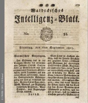 No. 35, Dienstag, den 1ten September 1807