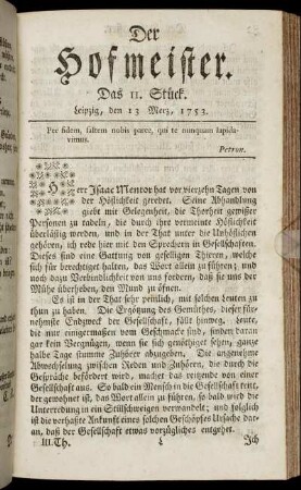 Das 11. Stück. Leipzig, den 13 Merz, 1753.