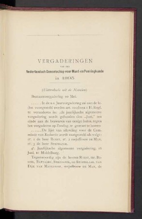 Vergaderingen van het Nederlandsch Genootschap voor Munt-en Penningkunde in 1895