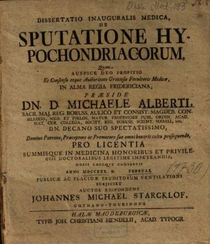 Dissertatio Inauguralis Medica, De Sputatione Hypochondriacorum