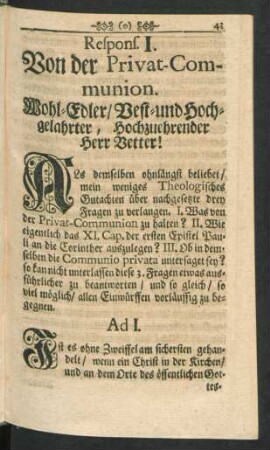 Respons. I. Von der Privat-Communion