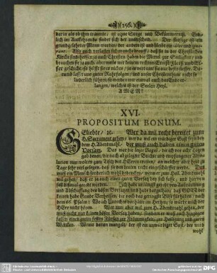 XVI. Propositum Bonum