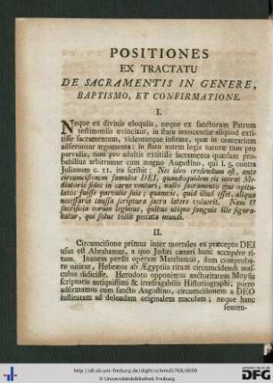 Positiones Ex Tractatu De Sacramentis In Genere, Baptismo, Et Confirmatione.