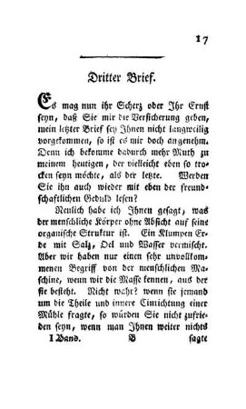 Dritter Brief. [Von der einfachen mechanischen Zusammensetzung des menschlichen Körpers ...]