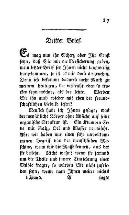 Dritter Brief. [Von der einfachen mechanischen Zusammensetzung des menschlichen Körpers ...]