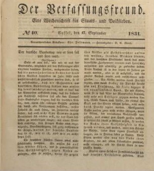 № 40. Cassel, den 17. September 1831.