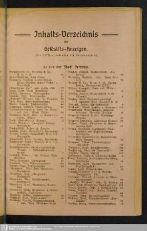 Inhalts-Verzeichnis der Geschäfts-Anzeigen
