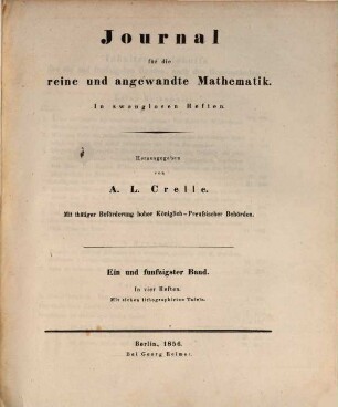 Journal für die reine und angewandte Mathematik. 51, 51. 1856