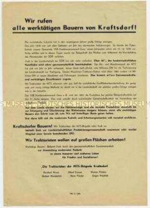 Flugblatt der MTS-Brigade Kraftsdorf an Bauern für Eintritt in die LPG