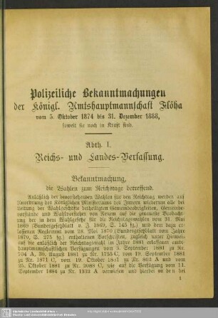 Abth. I. Reichs- und Landes-Verfassung