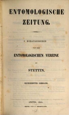 Entomologische Zeitung. 16. 1855