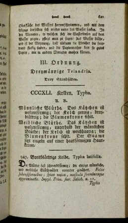 III. Ordnung. Dreymännige. Triandria. Drey Staubfäden