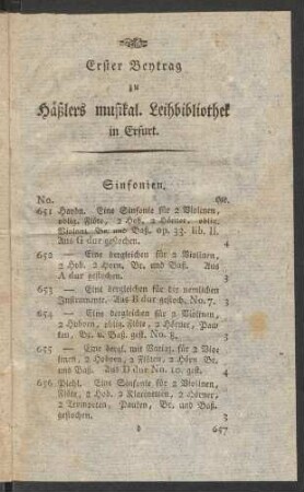 Erster Beytrag [= Nachtrag; No. 651 - 734]