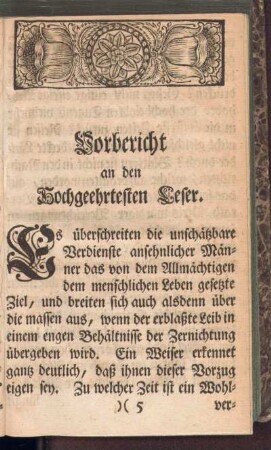 Vorbericht an den hochgeehrtesten Leser