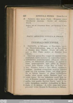 Pauli Apostoli Epistola Prima Ad Thessalonicenses.