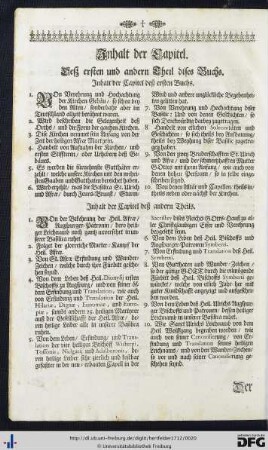 Inhalt der Capitel.
