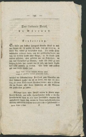 Der siebente Brief. An Mäcenas.