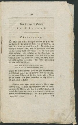 Der siebente Brief. An Mäcenas.