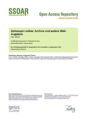 Zeitzeugen online: Archive und andere Web-Angebote