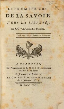 Le premier Cri de la Savoie vers la liberté