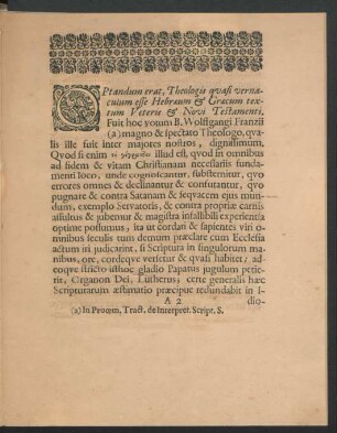 Optandum erat, Theologis quasi vernaculum esse Hebraeum & Graecum textum Vetris & Novi Testamenti.