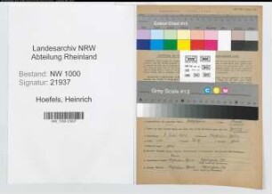 Entnazifizierung Heinrich Hoefels, geb. 08.07.1904 (Postschaffner)