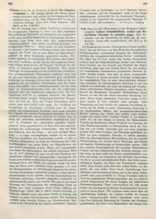 69-70 [Rezension] Tillmann, Fritz, Das Johannesevangelium
