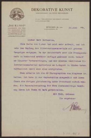 Schreiben an Hermann Muthesius (Brief)