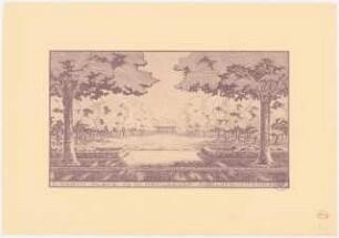 Platz 19, Berlin-Mahlsdorf: Perspektivische Ansicht mit Blick auf die Platzanlage, Stempel