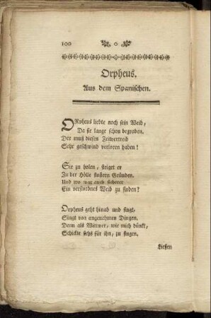 Orpheus. Aus dem Spanischen.