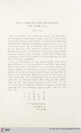 26: Die Bauurkunde des Erechtheion vom Jahre 408/7 : (CIA I 324)