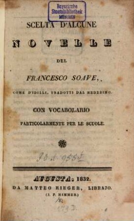 Scelta d'alcune novelle : Con vocabulario particularmente per le Scuole
