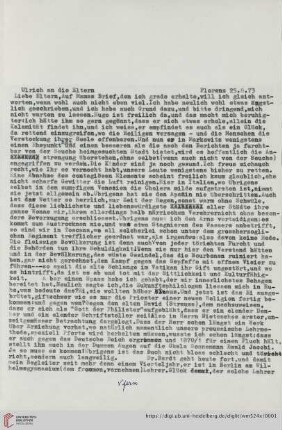 Briefe von und an Ulrich und Ulrike von Wilamowitz-Moellendorff ("2. Abschrift"): Brief von Ulrich von Wilamowitz-Moellendorff an Arnold von Wilamowitz-Moellendorff und Ulrike von Wilamowitz-Moellendorff