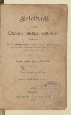 Lesebuch für die Oberklassen katholischer Volksschulen