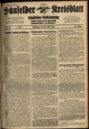 Erste Ausgabe vom Mittwoch, den 30. Mai 1934.