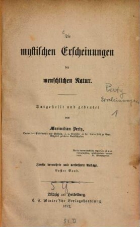Die mystischen Erscheinungen der menschlichen Natur, 1