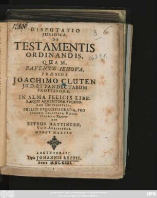 Disputatio Iuridica, De Testamentis Ordinandis