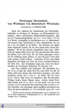 Freiburger Bruchstück von Wolframs von Eschenbach Willehalm.