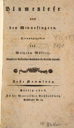 Blumenlese aus den Minnesingern, 1