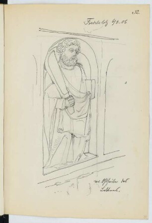 Klosterkirche St. Blasii und Marien, Fredelsloh: Perspektivische Ansicht Nischenfigur (aus: Skizzen- und Fotoalbum 22)