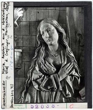 Riemenschneider: Creglingen, Marienaltar, Verkündigung Detail Maria