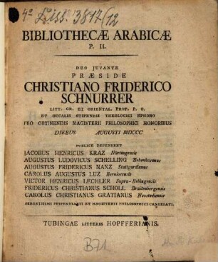 Bibliothecæ Arabicæ Specimen, P. II.