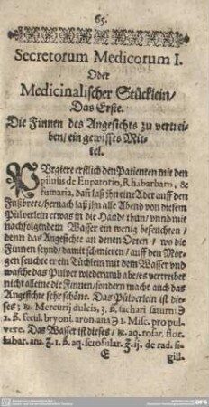 Secretorum Medicorum I. Oder Medicinalischer Stücklein/