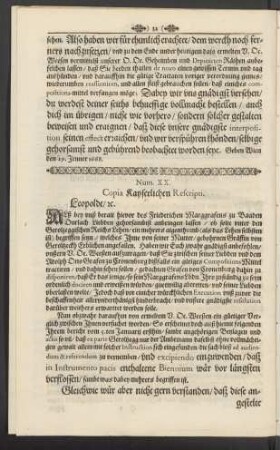 Num. XX. Copia Kayserlichen Rescripti. Leopoldt/ [et]c.