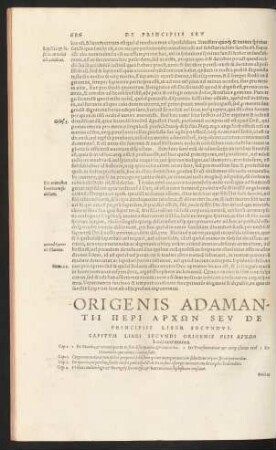 Origenis Adamantii Peri Archōn Seu De Principiis Liber Secundus.